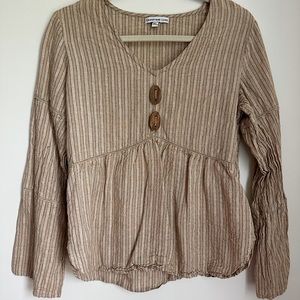 Crosstree Lane boho style stripped chunky brown button blouse